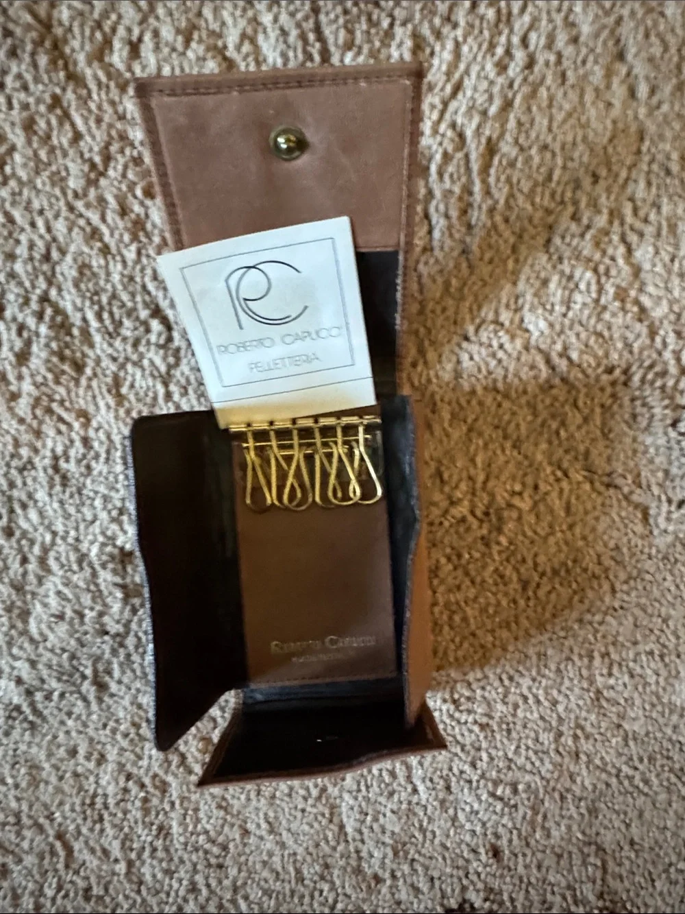 Italian Leather Key & Card Holder with Gold Hardware